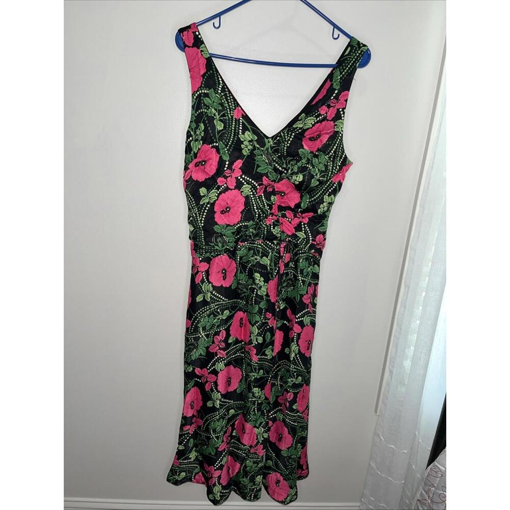 Maeve Anthropologie MIDI Dress Bright Pink And Green Floral Size 8p